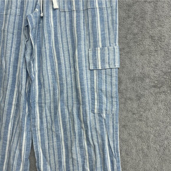 NEW Roxy Women's M Linen Cargo Pants 30" Inseam Blue Striped - Picture 8 of 9
